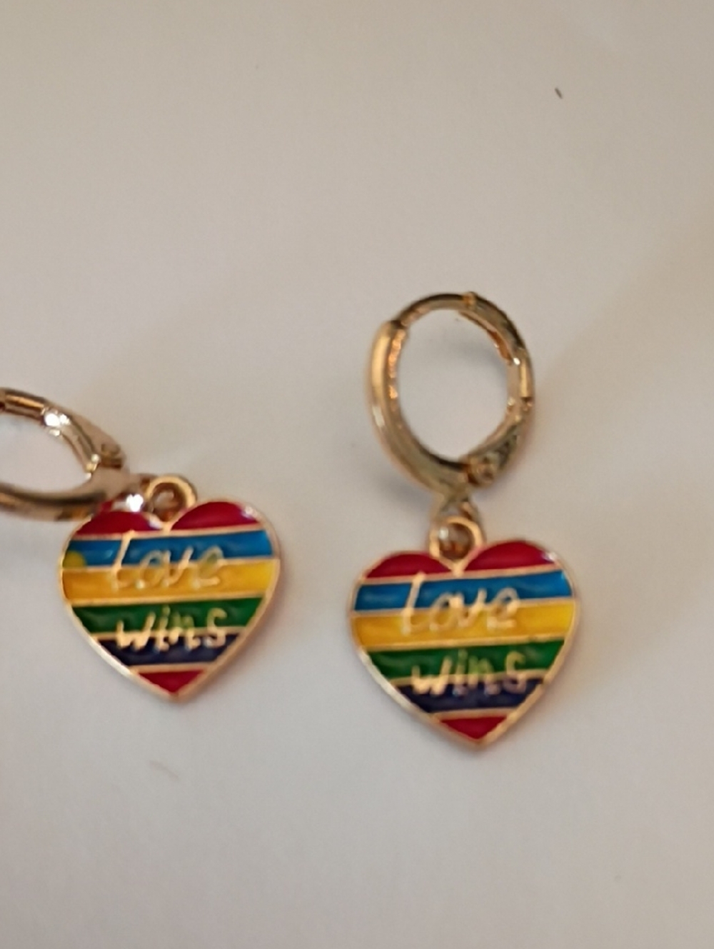 Clearance Gold Rainbow 'Love Wins' Heart Drop Earrings
